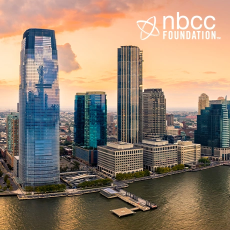 Photo of the city of New Jersey with the NBCC Foundation logo in white in the top right corner.